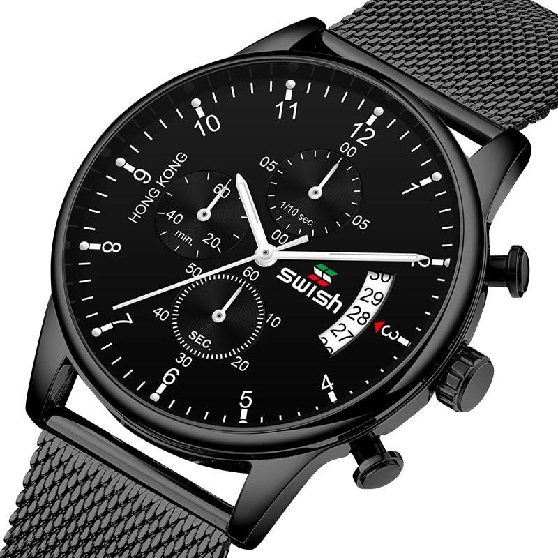 SWISH 2019 Top Brand Luxury Mens Watches Waterproof Stainless Steel Wristwatch Mens Chronograph Casual Quartz Watch