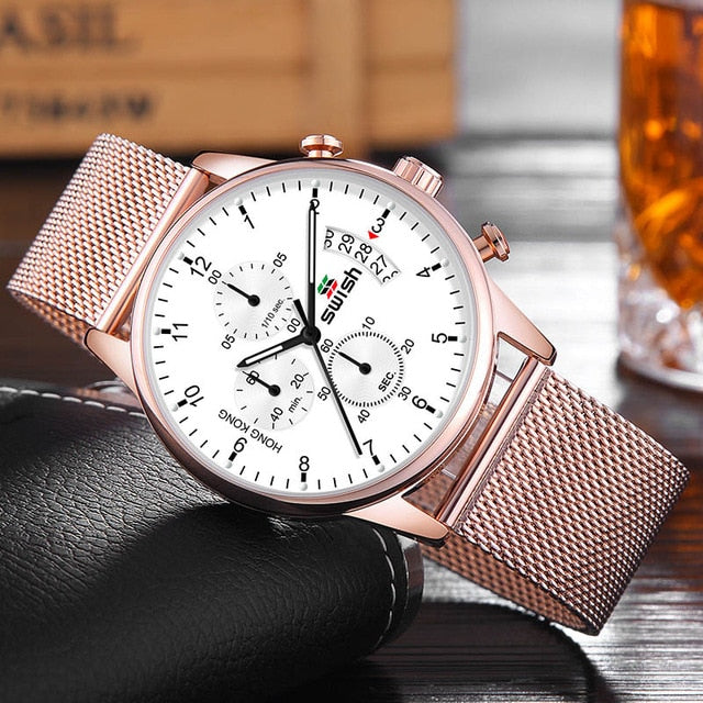 SWISH 2019 Top Brand Luxury Mens Watches Waterproof Stainless Steel Wristwatch Mens Chronograph Casual Quartz Watch