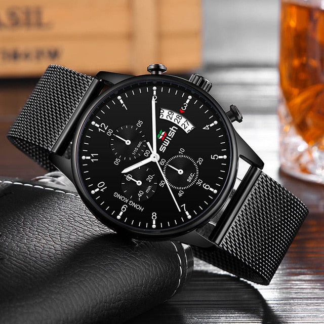 SWISH 2019 Top Brand Luxury Mens Watches Waterproof Stainless Steel Wristwatch Mens Chronograph Casual Quartz Watch