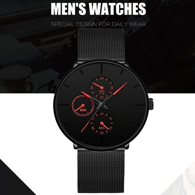 Fashion Mens Business Black Watches Luxury
