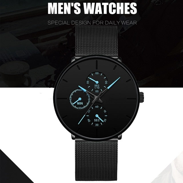 Fashion Mens Business Black Watches Luxury