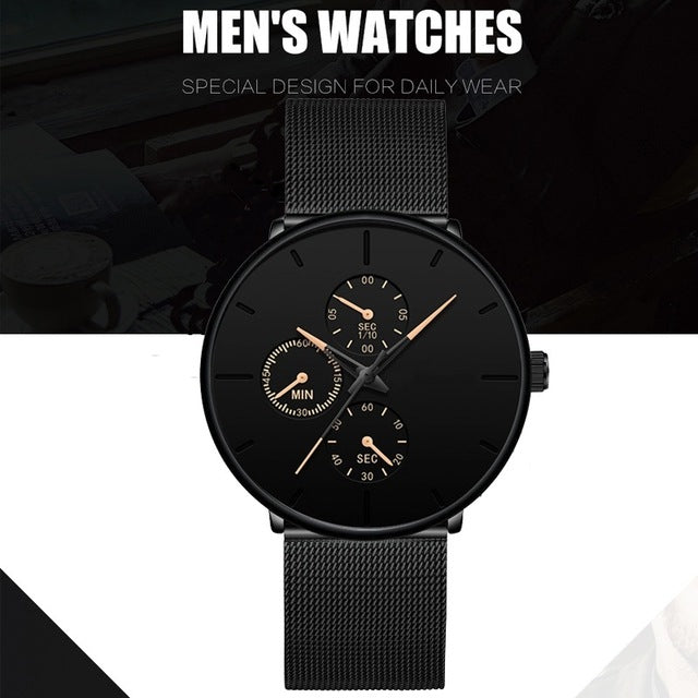 Fashion Mens Business Black Watches Luxury